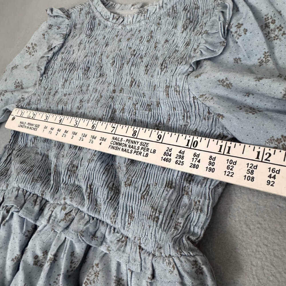 Zara Dress & Top‎ Set Kids 6-7 Floral Smocked Ruffle Boho Cottagecore Baby Blue - Picture 11 of 13